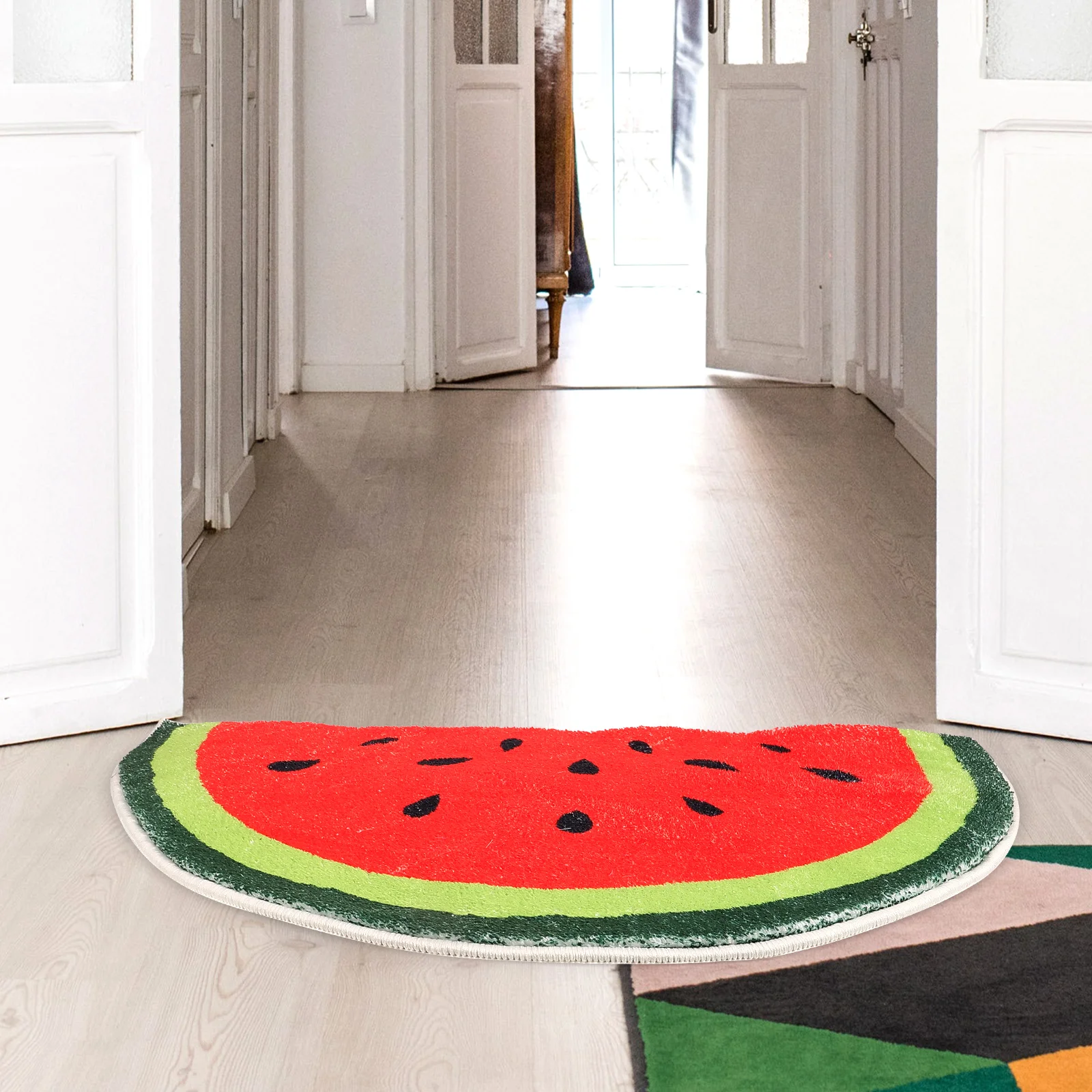 

Watermelon Mat 40x60CM Red Half Circle Bath Kitchen Entryway Mats Absorbent Door Rug Bedroom Hallway Living Room Floor Decor