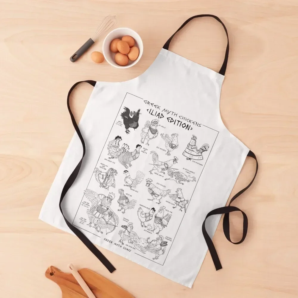 Greek Myth Chickens - Iliad Edition (black and white) Apron For Man kitchen clothes Apron