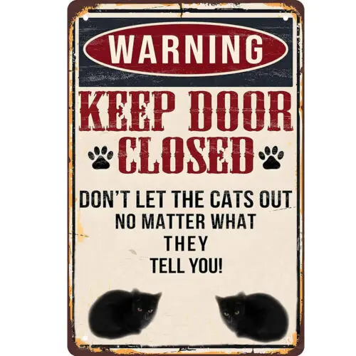 

Funny Black Cat Warning Decor Retro Metal Tin Sign Home Office Room Wall Decor