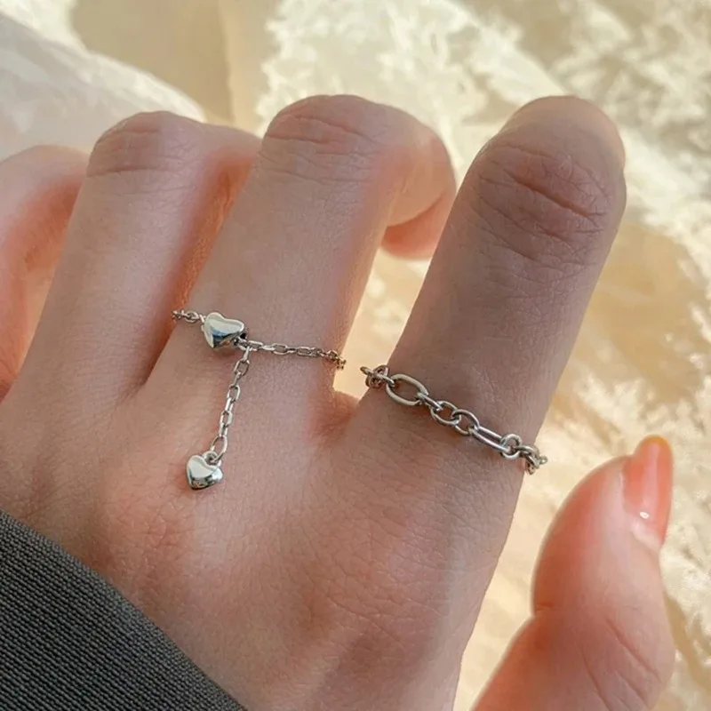 

Unique Design Love Heart Silver Color Hanging Chain Ring Elegant Charm Index Finger Gift for Women Adjustable Rings Jewelry 2025