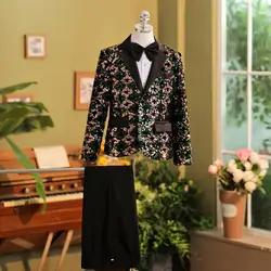 2024 New Children's Sequins Catwalk Suits Wedding Birthday Party Host Piano Performs a Walk Show Tuxedo Boys Blazer Sets A4107