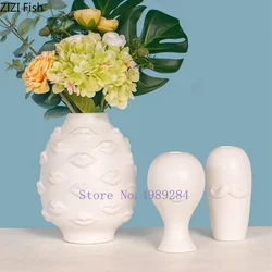 White Ceramic Vase Human Face Art Vase Flower Arrangement Dried Flower Vases Human Body Sculpture Decorative Vases Statue Crafts