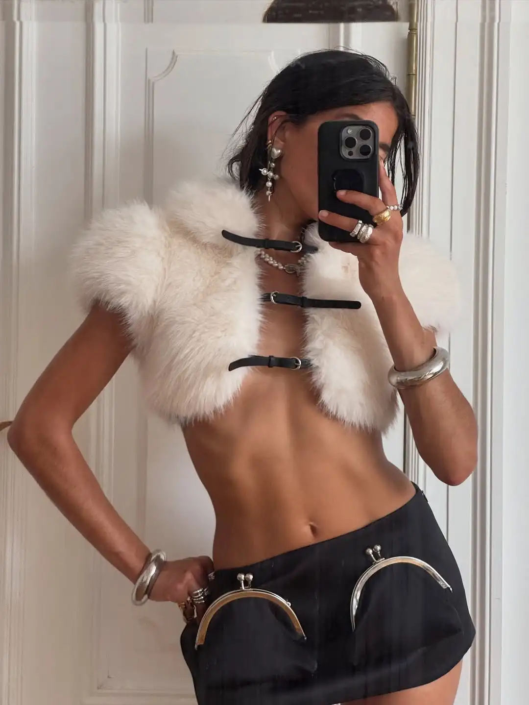 شيك فو الفراء فائقة القصيرة المرأة موضة مثير التلبيب الصلبة قصيرة الأكمام الدانتيل متابعة رقيق سليم بلوزة سيدة عطلة الشارع القمم #5