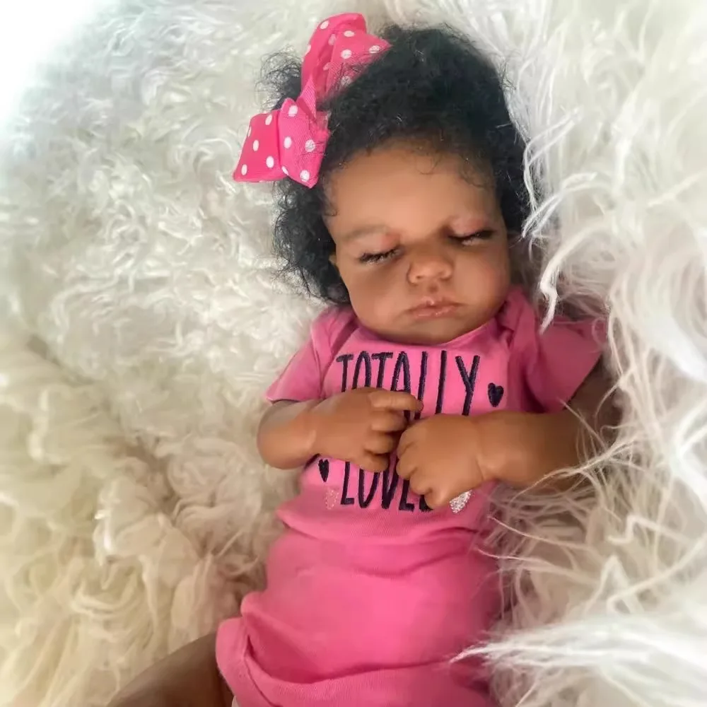 

20-inch reborn doll, realistic dark-skinned rubber-bodied black doll, children's festival gift