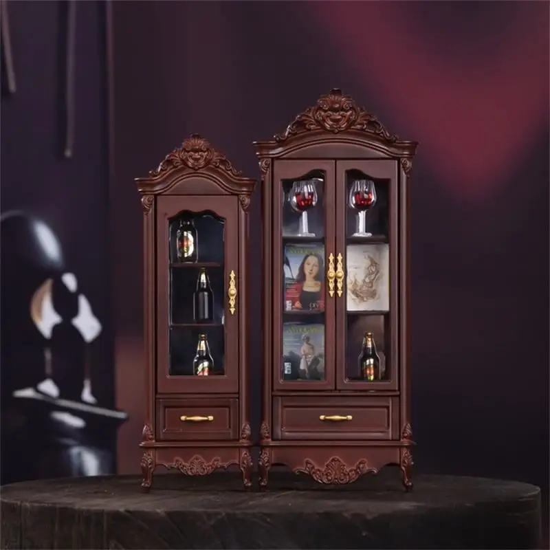 1/12 Dollhouse Vintage Simulation Storage Cabinet Display Cupboard Model Doll Home Living Room Wine Cabinet Furniture Decor Toy