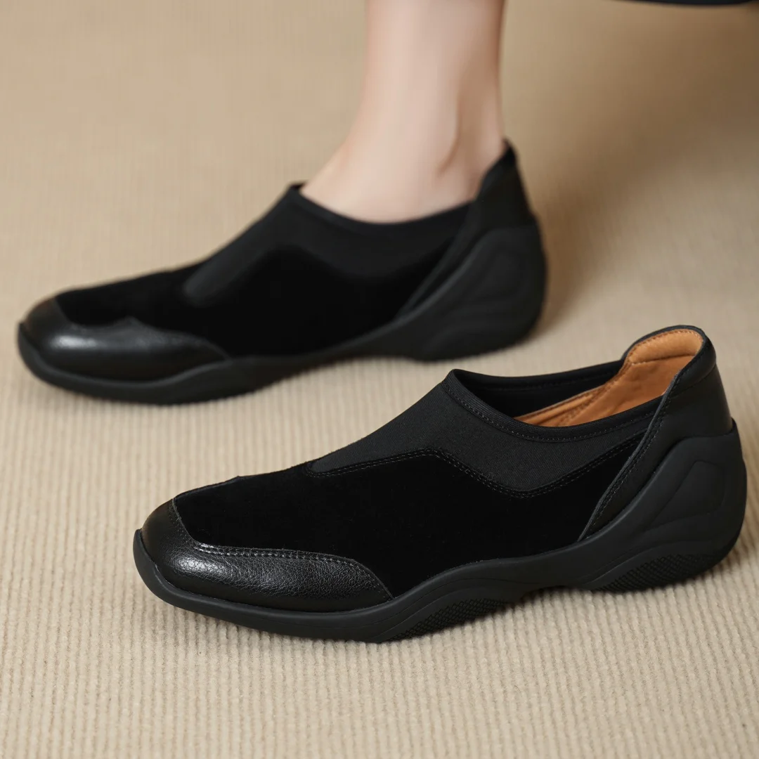 

danxuefei women's genuine leather patchwork square toe slip-on flats loafers high quality soft comfortable casual moccasins shoe