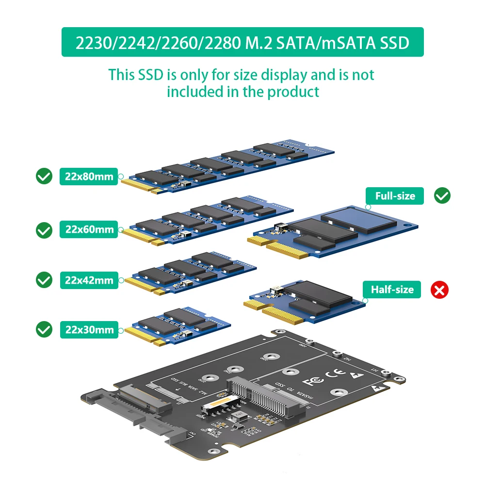 TISHRIC 2 in 1 Adapter Card M.2 NGFF key B & MSATA SSD to  2.5 SATA Converter With Plastic Enclosure for Full Size mSATA SSD
