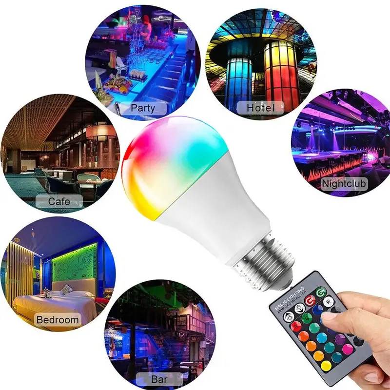 16 สี RGB หลอดไฟ led หลอดไฟหลากสี E27 หรี่แสงได้ 24 คีย์ IR รีโมทคอนโทรลสมาร์ทโคมไฟบรรยากาศแสง 220V นีออน