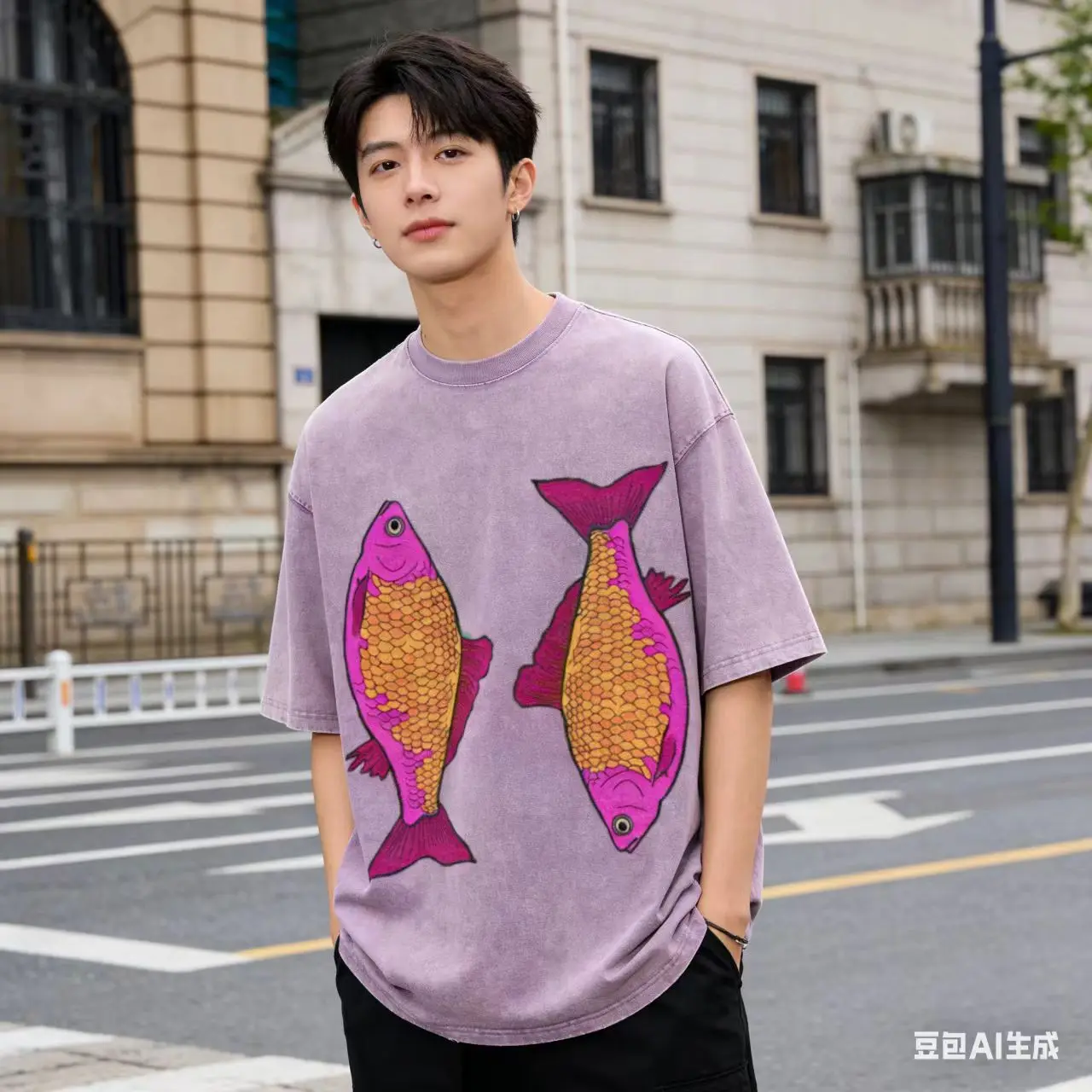 Fluorescent Goldfish Print Japanese Fashion Tshirt Women Short Sleeve Gothic Streetwear Washed Tshirt Cool Japan Style Tshirt