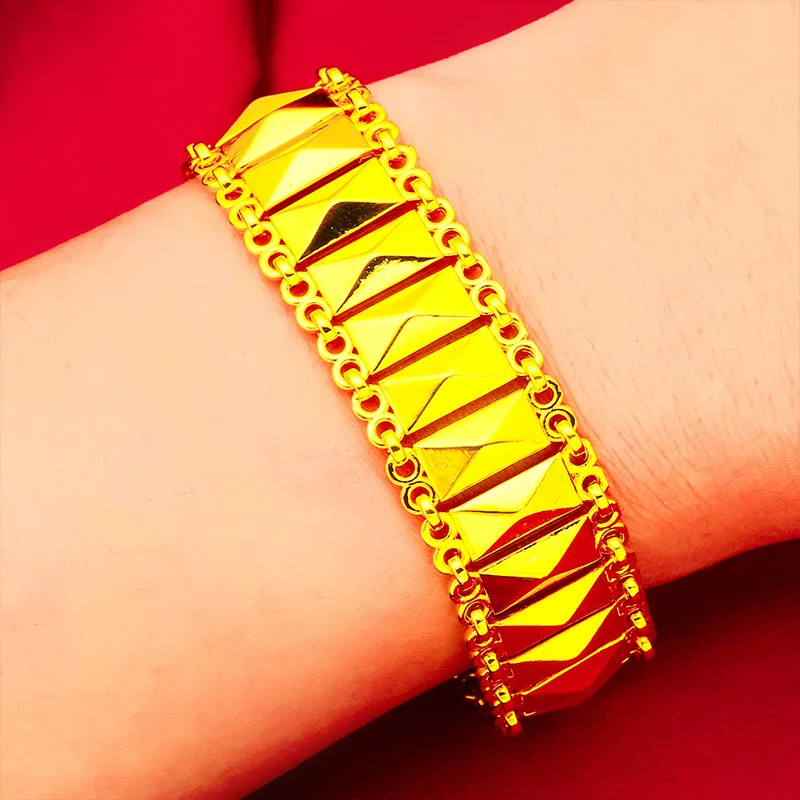 Nexil Jewelry   Nexil Jewelry  Rhombus Wide Edge S-Clasp Bracelet Men's 24K Gold AU999 - Wide band fits wrist well, no tightness