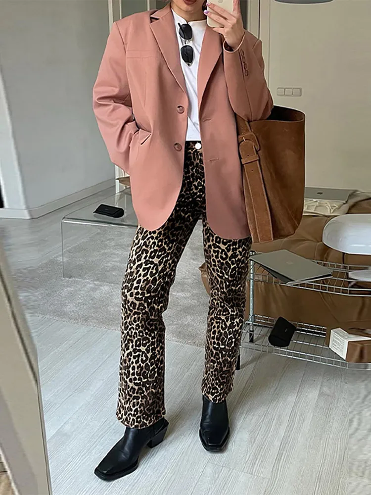 

Новые женские ретро-брюки прямого кроя с высокой талией, джинсы с леопардовым принтом, винтажный стиль Y2K, уличная мода в стиле хип-хоп для женщин