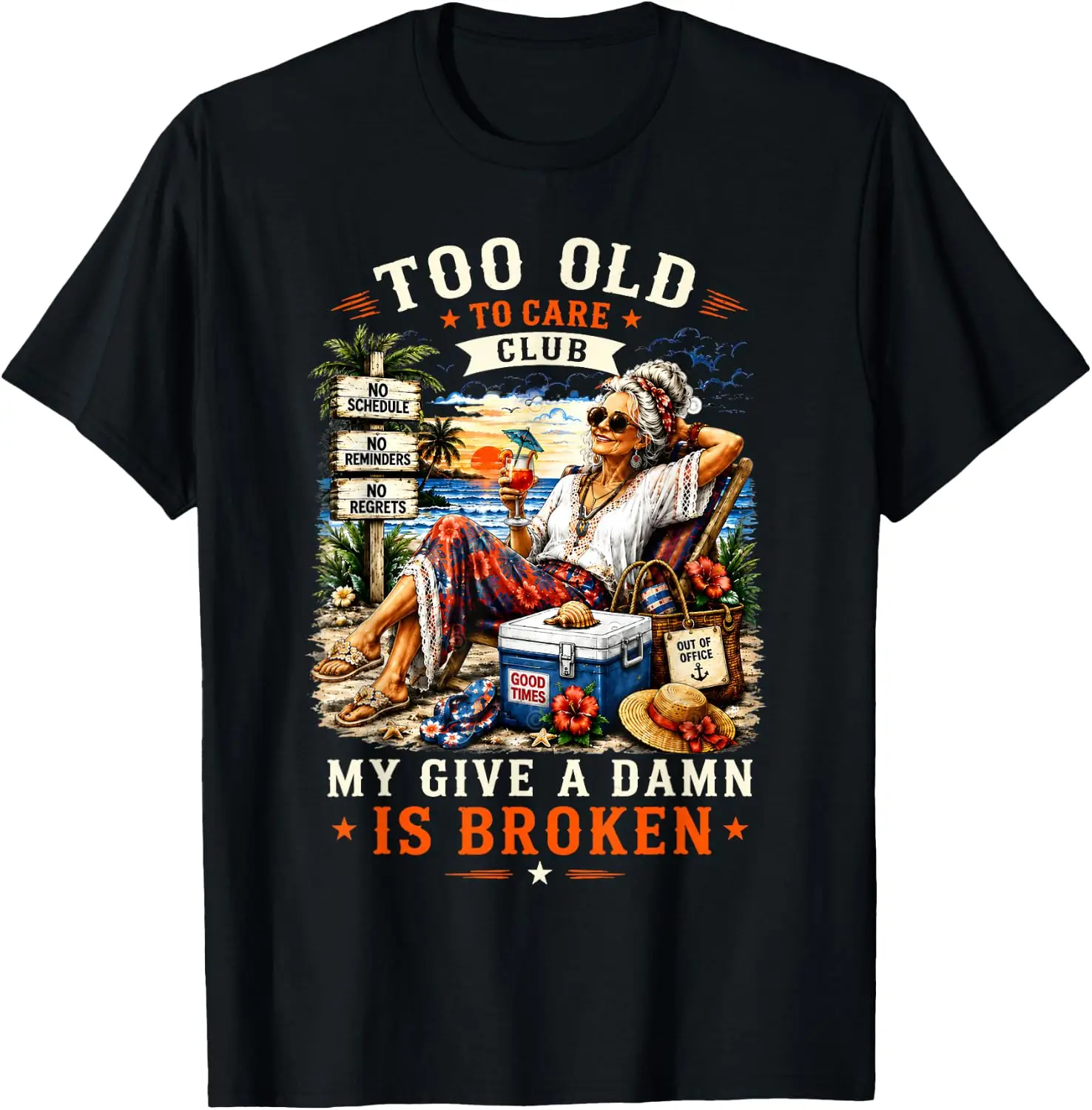 Too Old To Club Don't Care My Give A Damn Is Broken T-Shirt 100% Cotton Trendy Y2K Short-Sleeve Tee-Soft, Quick-Drying,