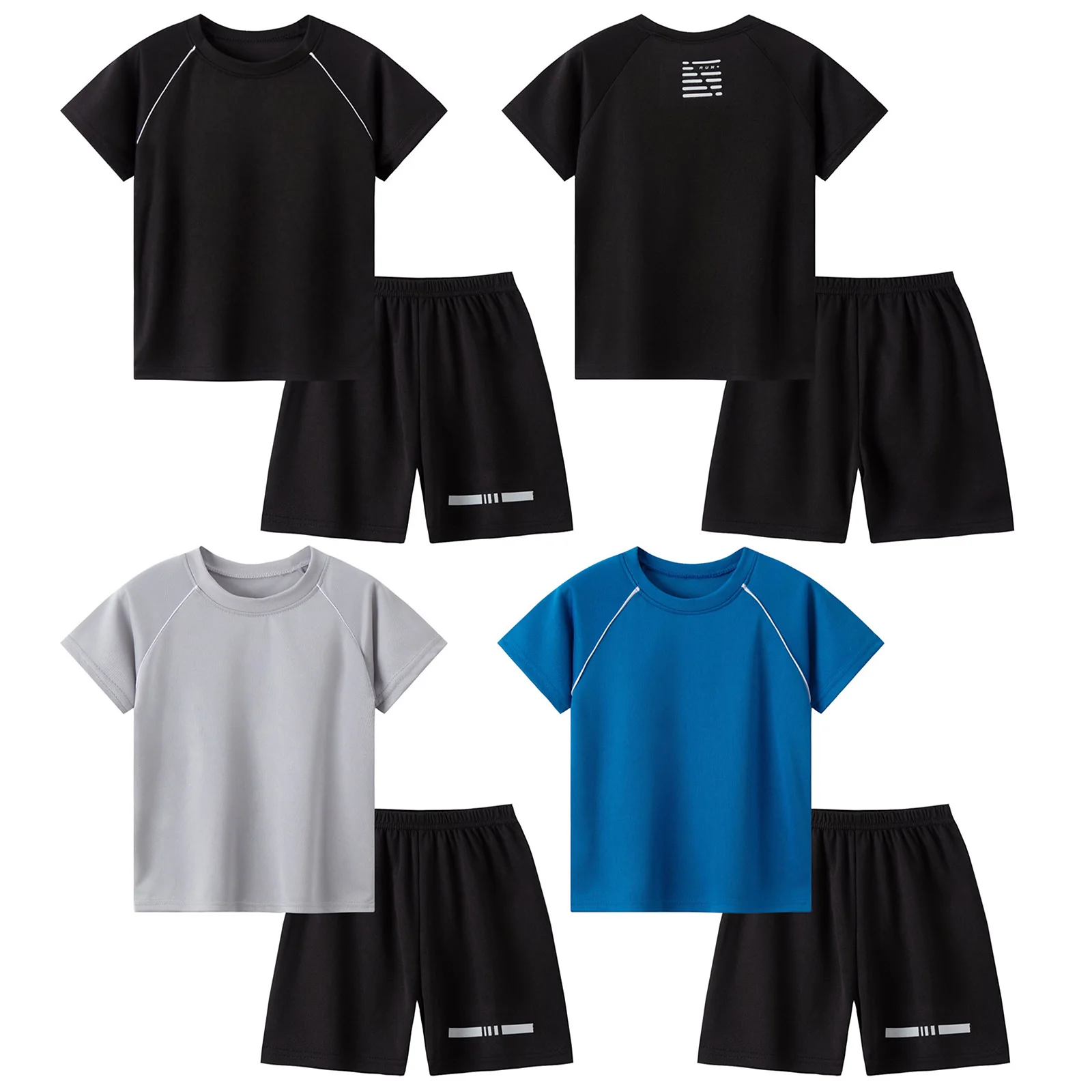 

2Pcs Kids Boys Fashion Quick-Drying Mesh Tracksuit Sports Set Football Basketball Outfit Short Sleeve T-shirt with Shorts Suits