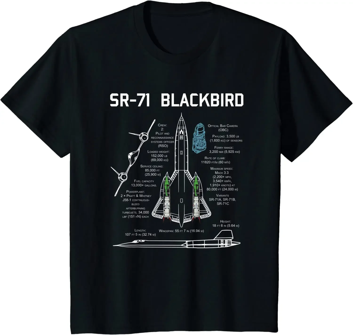 SR71 Blackbird Reconnaissance Aircraft Infographic T-Shirt 100% Cotton O-Neck Summer Short Sleeve Casual Mens T-shirt Size S-3XL