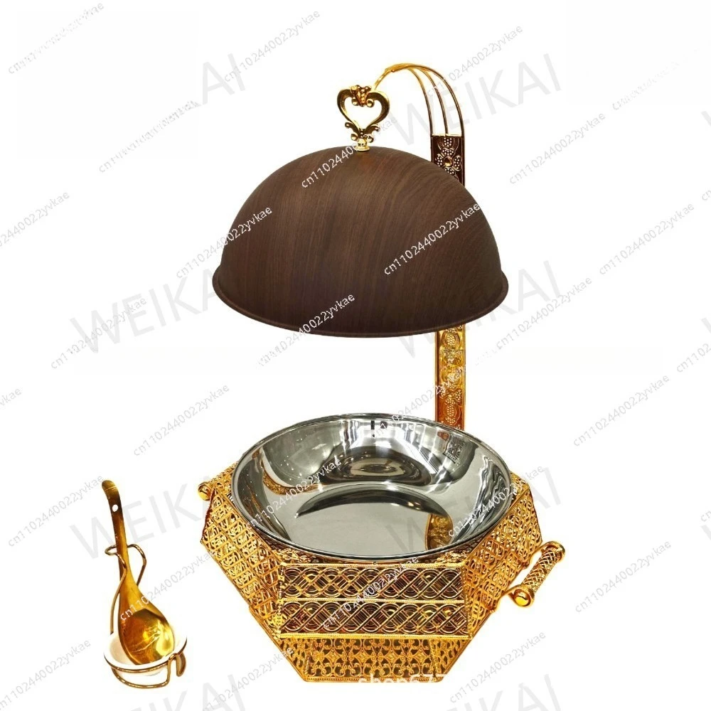 

Luxury stainless steel dining stove commercial round alcohol insulation dry pot golden buffet stove buffet stove
