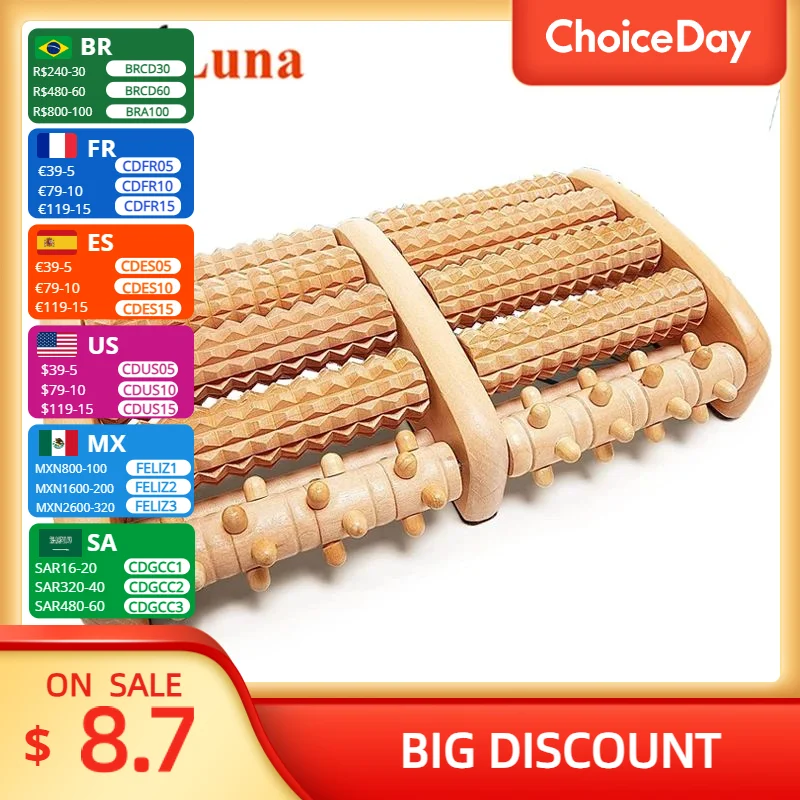 

5-Row Foot Roller Wooden Massager Nail Roller Foot Pain Cycle Stimulation Therapy Plantar Fasciitis Foot Care Relaxation Tool