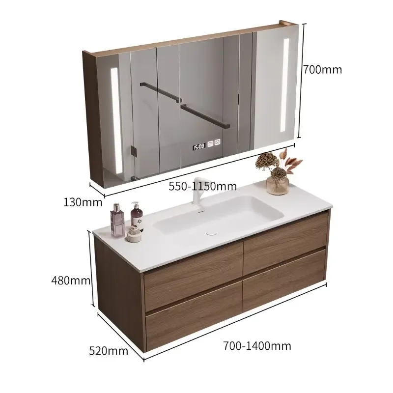 2026 Hot Sale Corian integrated basin for household hotel famous hotel bathroom walnut bathroom cabinet combination washbasin