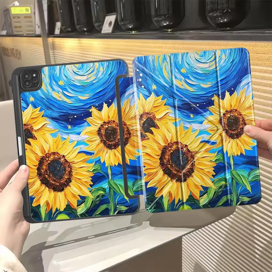

Чехол для планшета с рисунком подсолнухов в стиле масляной живописи для iPad Pro 11-го, 10-го, 9-го, 8-го, 7-го поколений, 12.9 дюймов, Air 4, 5, M3, M2, 1, 2, M4, 11 дюймов, Pro 2025, Mini 6, 7