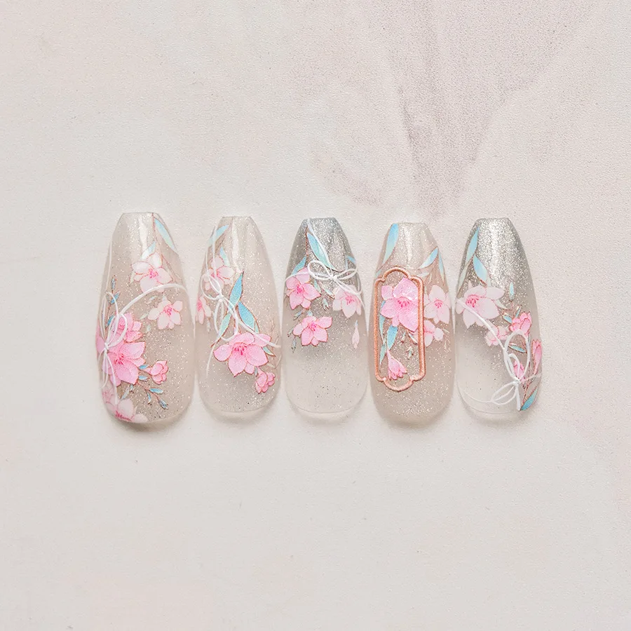 1pcs 5D Kawaii Sweet Flower Nail Art Sticker Exquisite Embossed Pink Canglan Stickers Nail Decoration Slider Decals Accessories