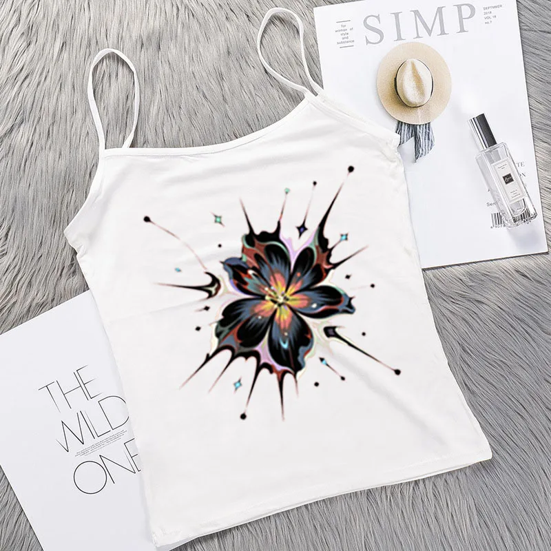 

Y2K Aesthetic Flower Graphic Cami Top - Women's Summer Slim Fit Spaghetti Strap Crop Top | Y2K Nostalgic Streetwear Vibe