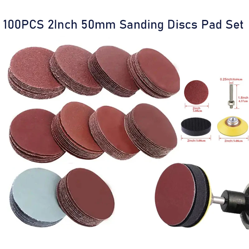 

100PCS Dremel Rotary Tool With Backer Plate Sandpaper Accessories 2 Inch 50MM Sanding Discs Pad Polishing Pad Set Sanding Paper