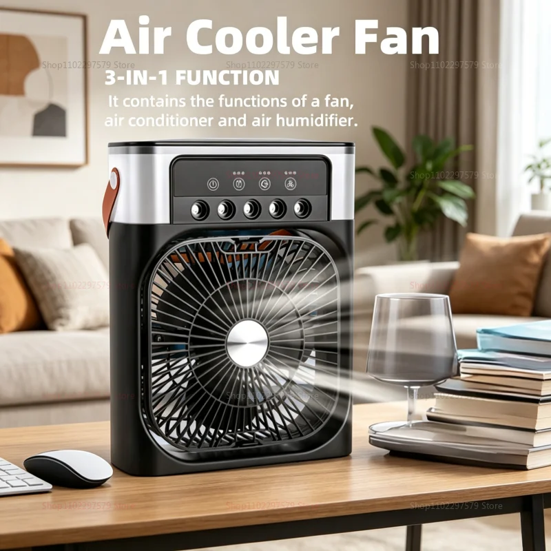 Humidificateur d'air portable 3-en-1, ventilateur USB rafraîchissant, brumisateur d'eau, mini climatiseur silencieux