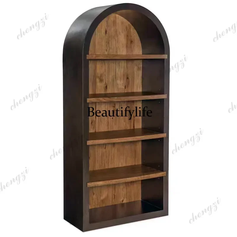 French retro simple solid wood arc arched bookcase study locker small apartment shelf display display cabinet