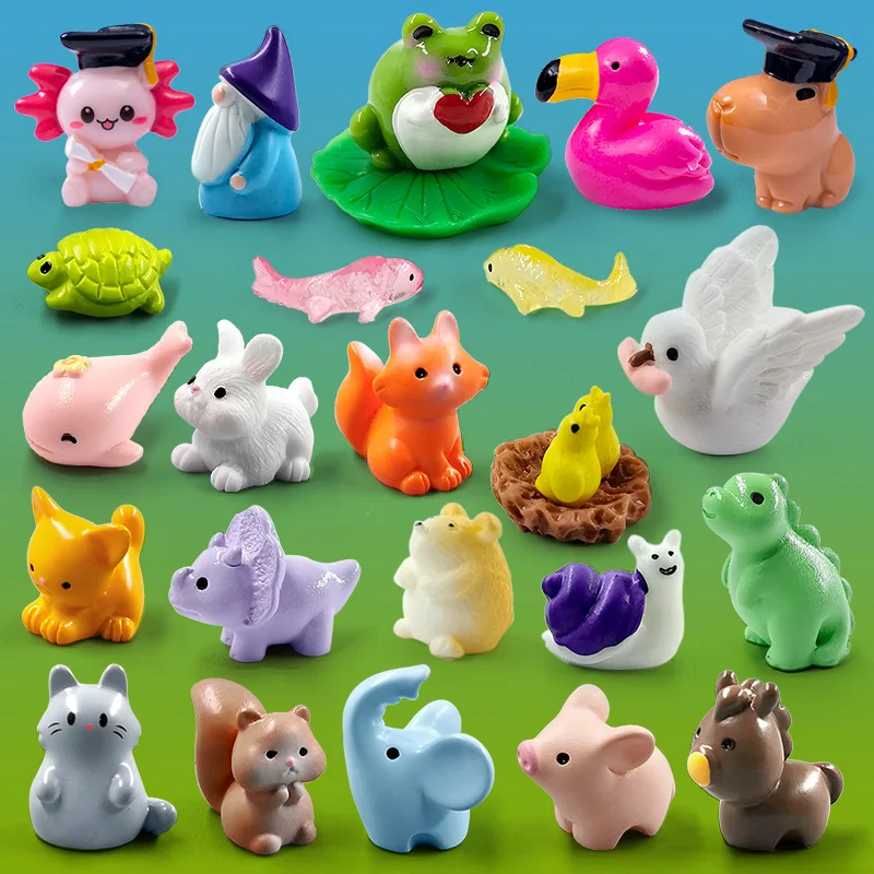 20Pcs Christmas Capybara Flamingo Toucan Pelican Fox Rabbit Pig Cat Frog Figurine Miniature Fairy Garden Decoration Accessories