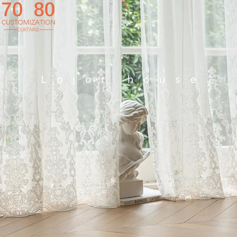 French Embroidered Window Screen White Embroidered Screen Living Room Bedroom French Window Balcony Customized Products