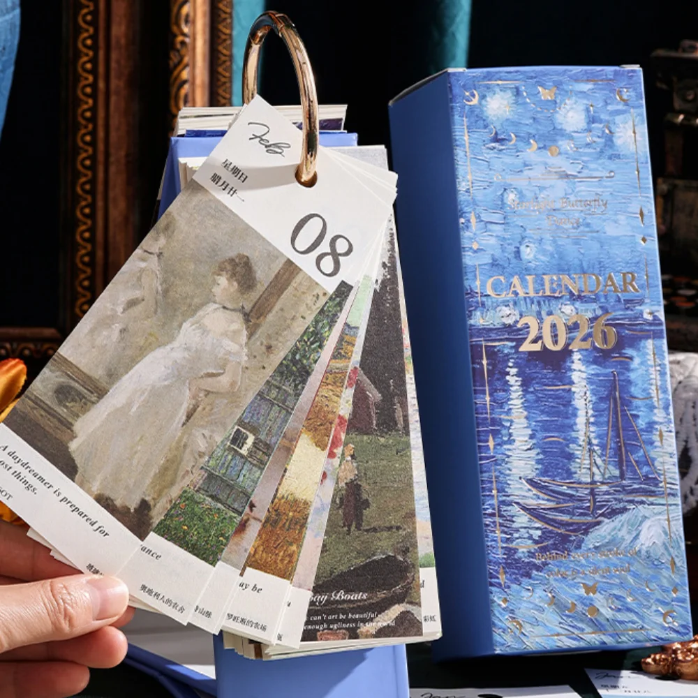 

Vintage Oil Painting Calendar Vintage Desktop Organizer Calendar 2026 Standing Calendar Timeless For Home Office Professional