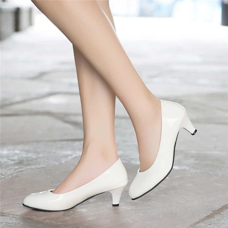 New Women's Shoes On Heels Elegant Medium High Heeled Ladies Pointed Toe Fashion Pumps For Woman Office Black White Red