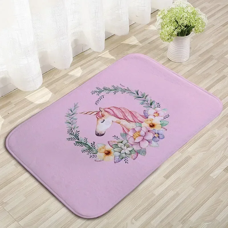 Unicorn Flannel Anti-skid Mat Entry Bathroom Door Flannel Rectangle Floor Mat Washable Bath Mats Garden Bathroom Products