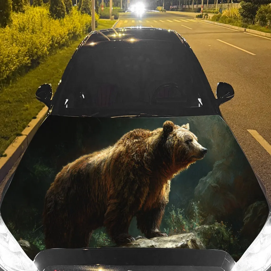 

Car Decal Bear with Forested Terrain Textured Motif in Artistic Wildlife-Majestic Style - Bold Terrestrial Dominant Fantasy Aest