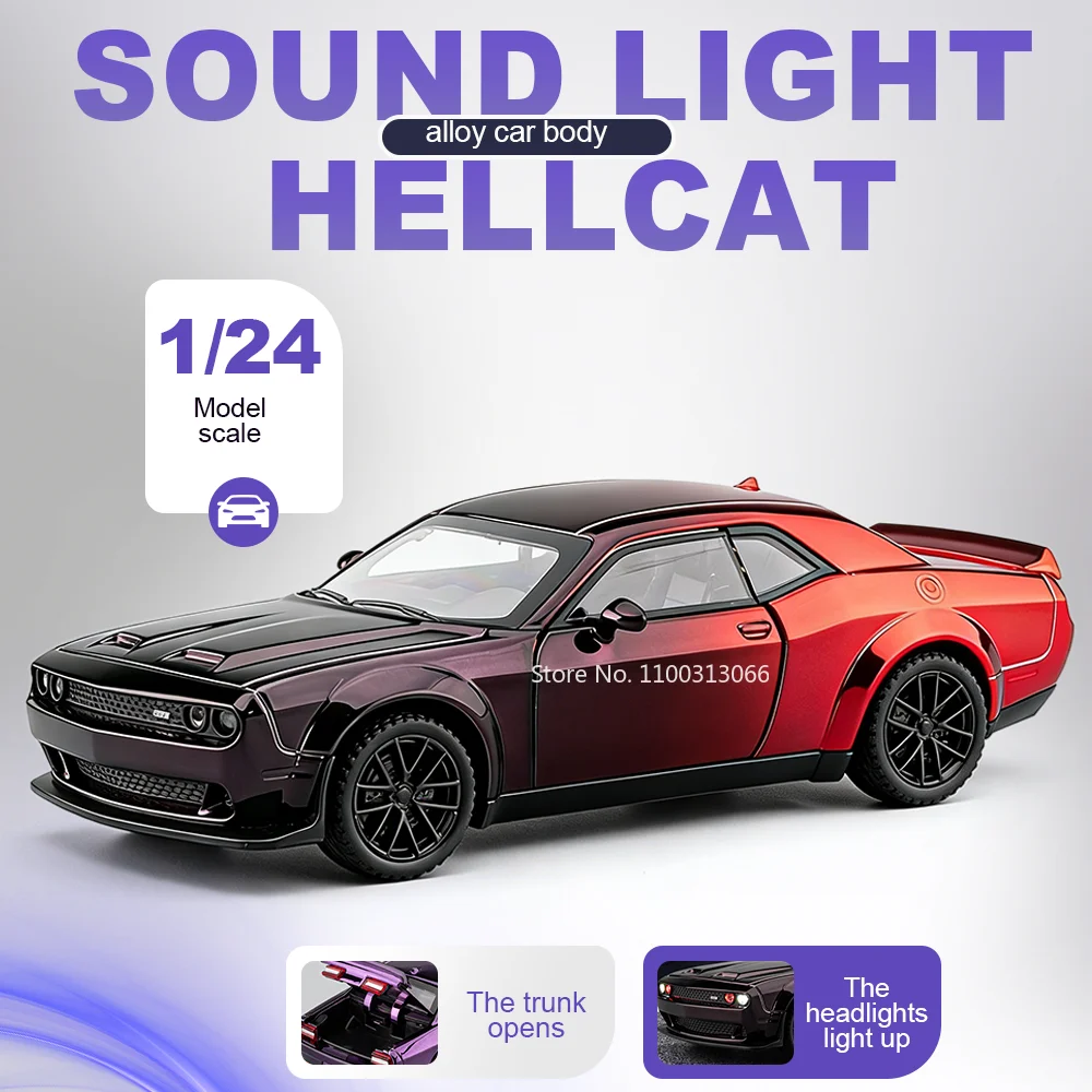 

1:32 Hellcat X3M Diecast Cars Aolly Miniature Toys Models Sound Light Pull Back Front Wheel Steering Vehices Kids Festival Gift