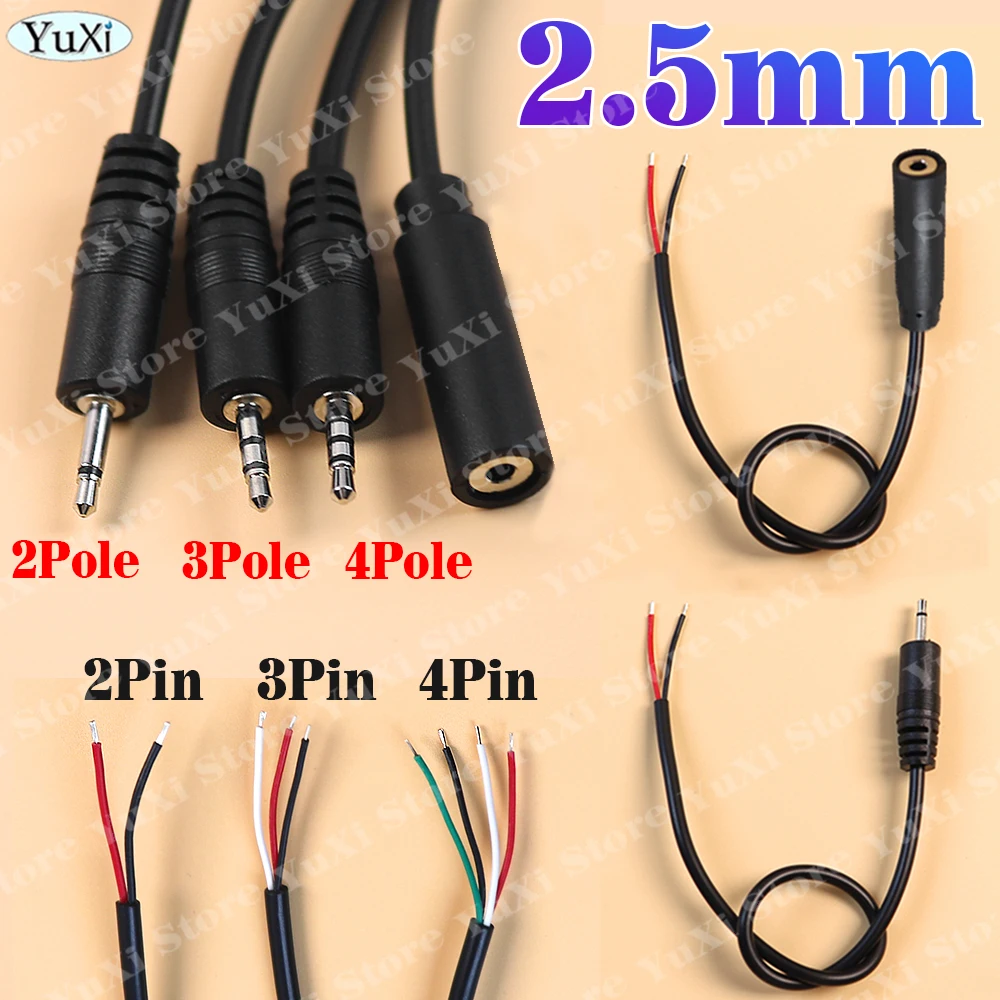 

2.5mm Audio Cable Connector TR TRS TRRS Mono Stereo Male Plug Female Jack Extension Wire 2 3 4 Pole AUX Headphone DIY 25cm