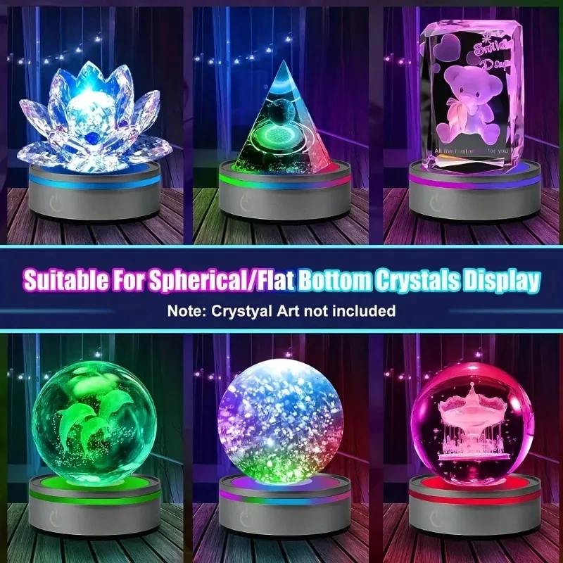 LED Light Base with Sensitive Touch Switch Round Colorful Stand Display for 3D Laser Engraved Crystal Glass Art Photo Frame