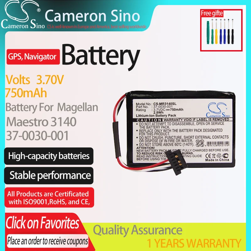 CameronSino Battery for Magellan Maestro 3140 fits 37-0030-001,GPS Navigator Battery.