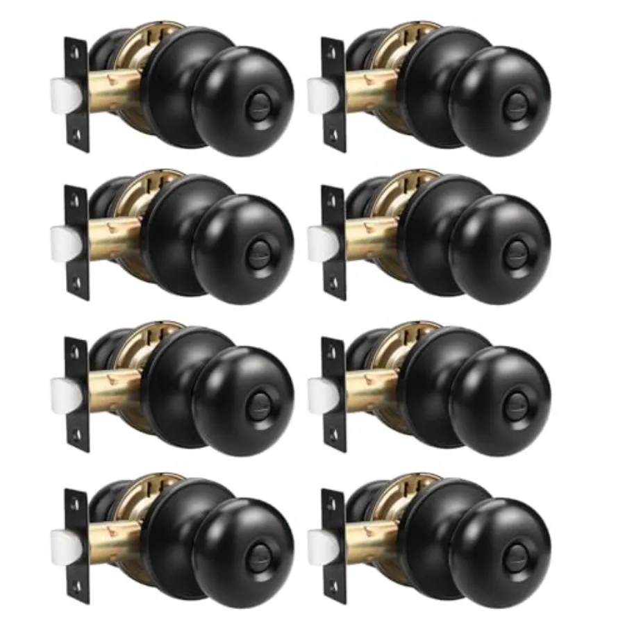 

Pack Knobs Interior Matte Black Keyless Interior knobs for Bedroom Bathroom Black Knob with Lock Interior