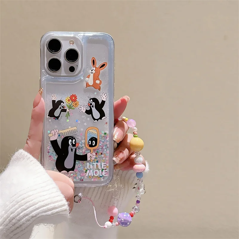 Schattige Cartoon Dieren Drijfzand Case Cover Voor Iphone 15 14 13 Pro Max Clear Glitter Fluir La Arena Liquid Funda Phone Shell Capa