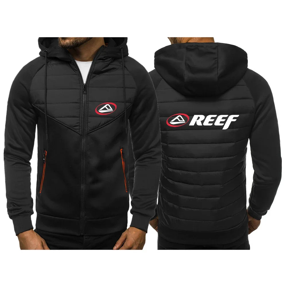 

REEF Logo Mens Brand Autumn and Winter New Classics Three Color Hooded Cotton Padded Clothes Keep Warm Harajuku Splice Coats