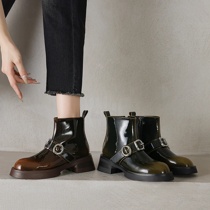 

AIYUQI Women's Ankle Boots Vintage 2025 New Thick Heel Cowboy Boots For Women Large Size Round Toe Female Biker Boots