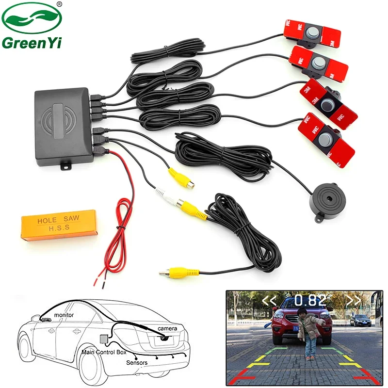 CVBS 16mm Flat Sensors Car Visible Dual Core CPU Video Parking Sensor Reverse Backup Assistance Radar Distance Alarm System