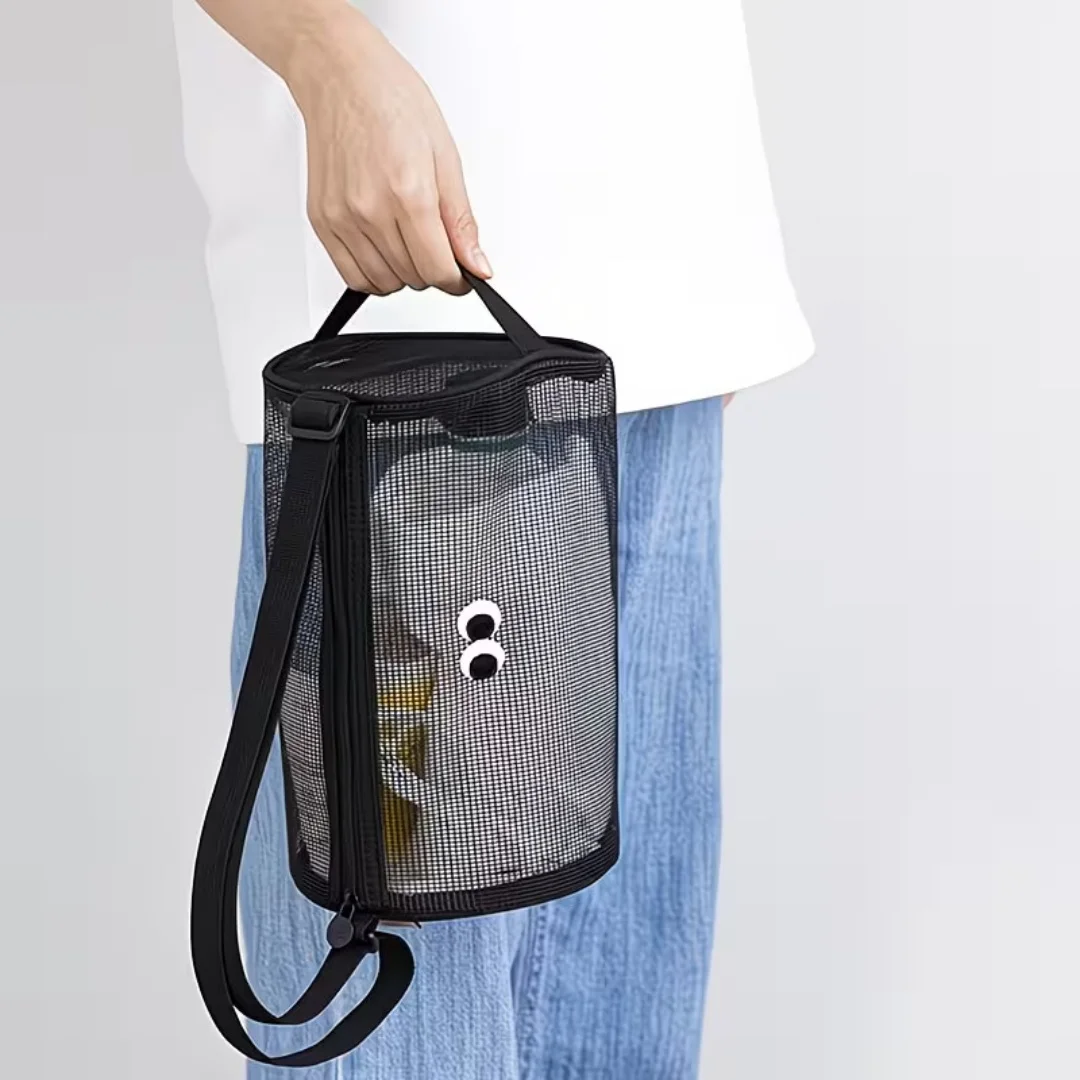 

Fashionable diagonal swimming bag, cylindrical mesh hollow shoulder handbag, travel bag, large capacity toiletry bag, storage ba