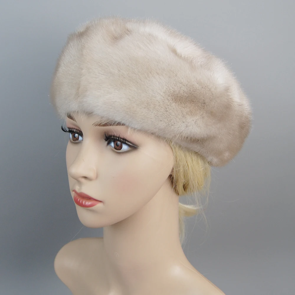 Women winter fur hats real mink fur hat thick knitted berets Russia new arrival fashion good quality female casual caps