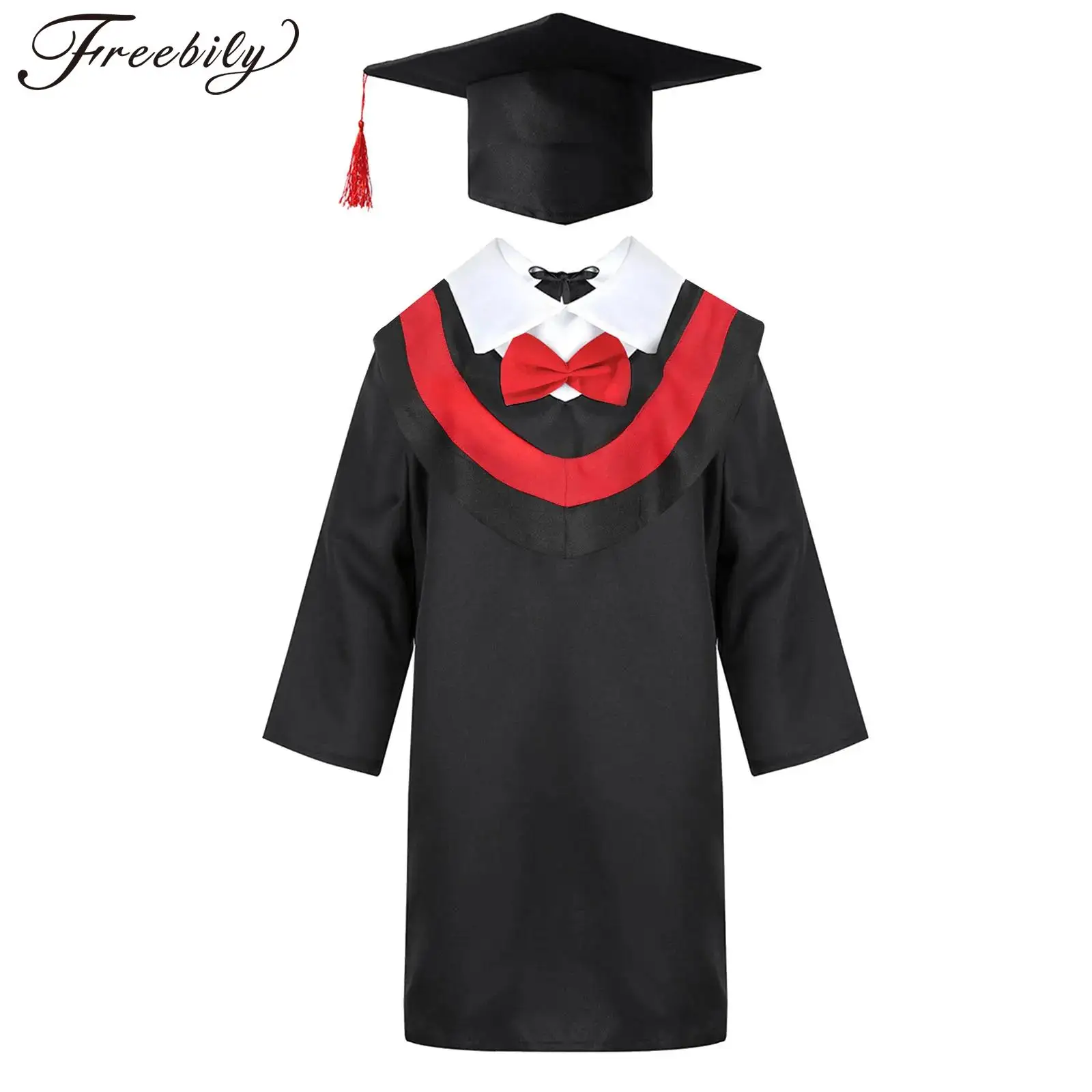 Kids Boys Girls Preschool Primary School Graduation Gown with Tassel Cap for Kids Dress Up Students Role Play Costume Outfits