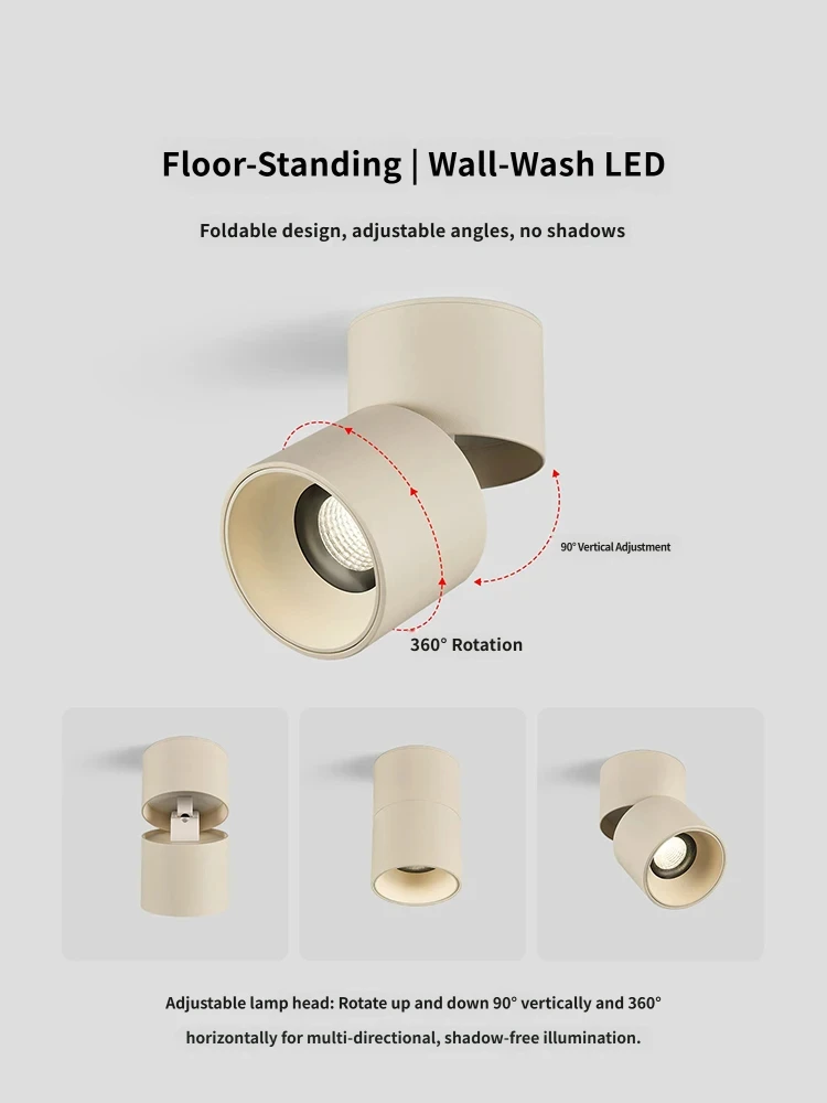 Cream Style LED Surface Mounted Spotlights Adjustable Angle Spot Light Wall Washer Ceiling Lamp For Hallway Background Home Room