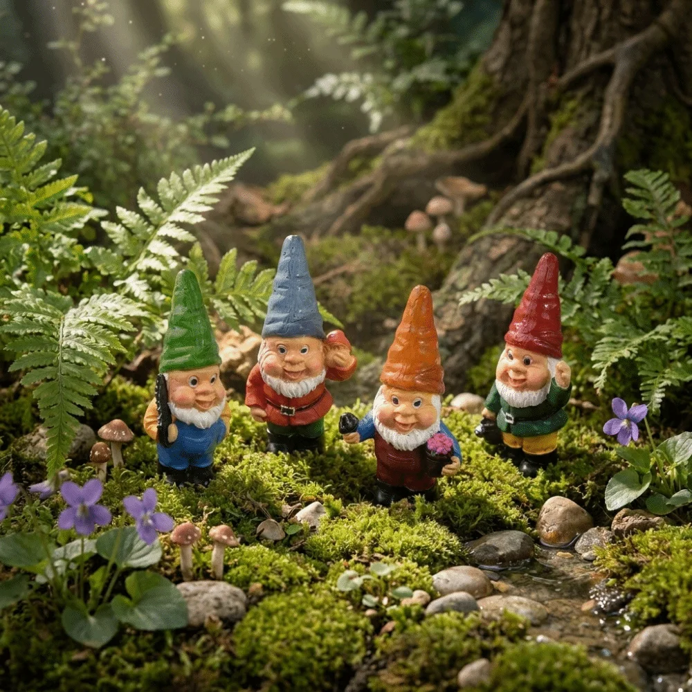 4Pcs Luminous Dwarf Elf Garden Lamp Micro Landscape Resin Garden Statue Inserting Dwarf Inserting Landscape Light