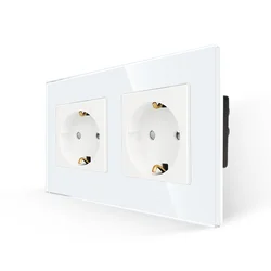 Bingoelec EU Standard Double Socket Germany Type 16A Wall Socket White Crystal Toughened Glass Panel 86*157mm 220V AC