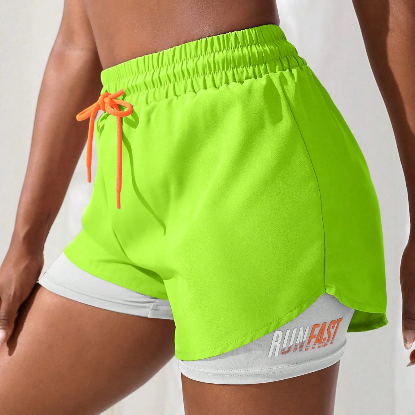 Female Fake Two Piece Peach Pants Comfortable Drawstring Letter Yoga Shorts 2024 Fitness Color Block Anti-emptied Gym Clothing