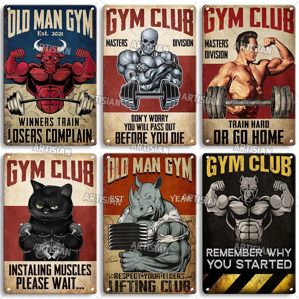 ARTISIAN Weathered Gym Club Metal Tin Sign Vintage Decorative Plate Rusty Sport Metal Poster Man Cave Club Studio Wall Decor